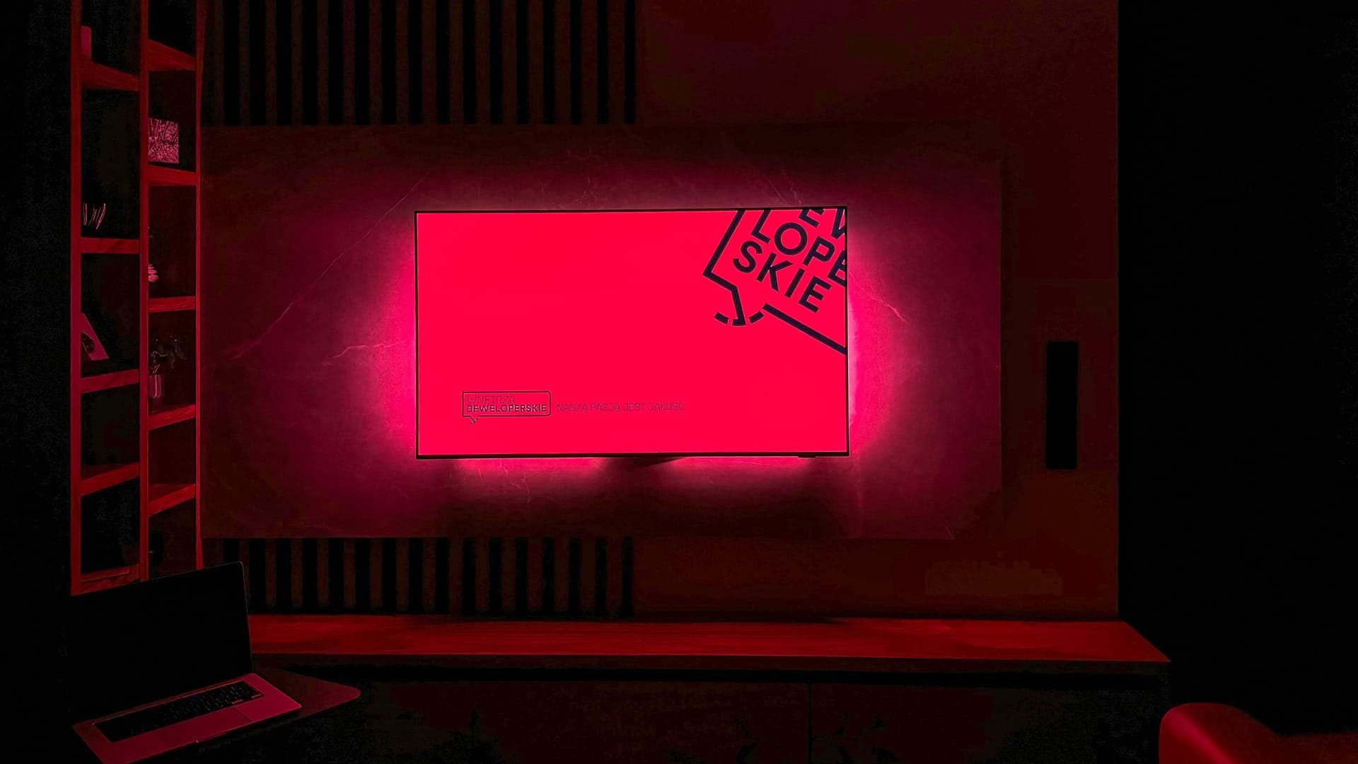 Interior TV with red lighting