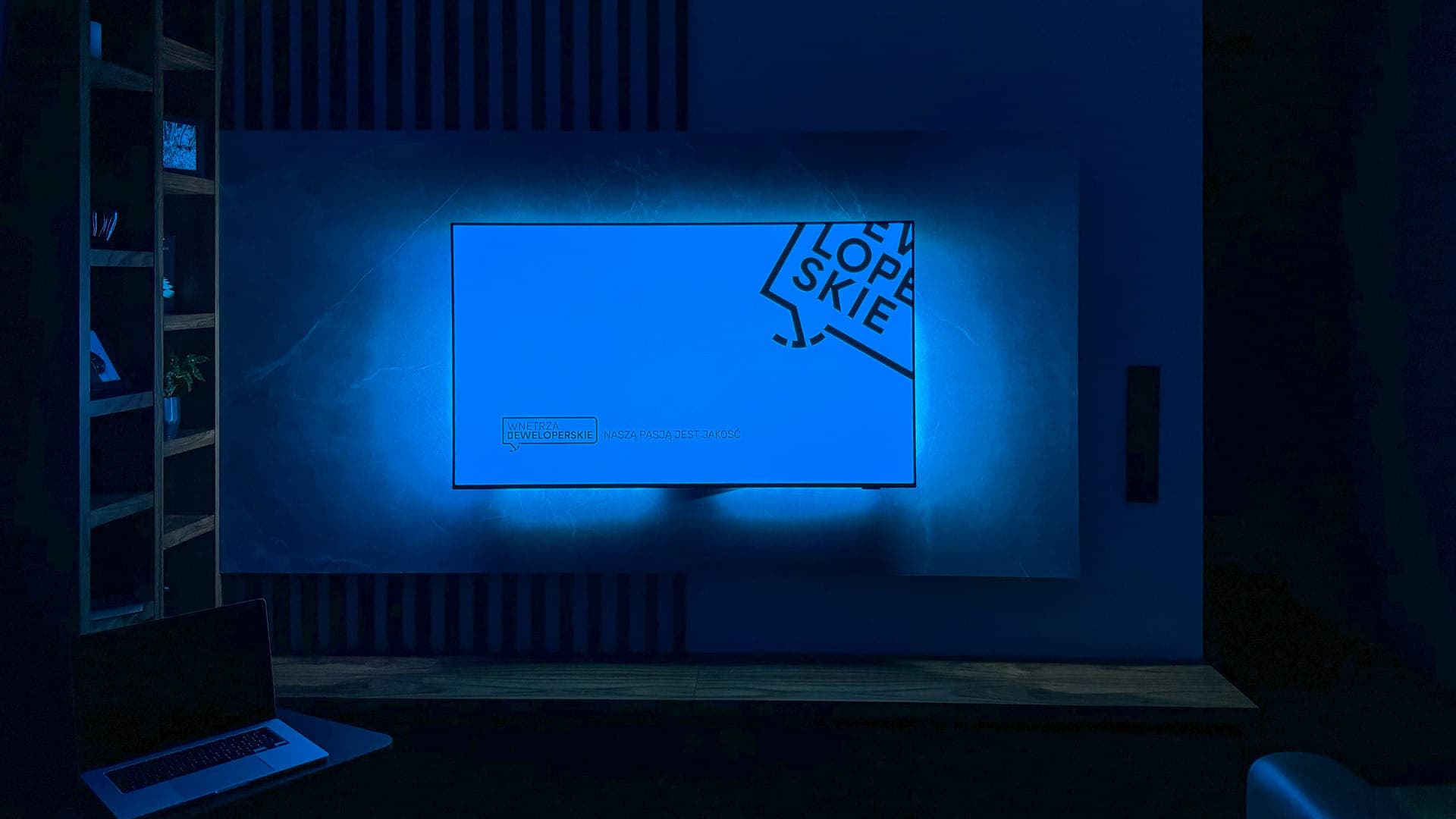 Interior TV with blue lighting