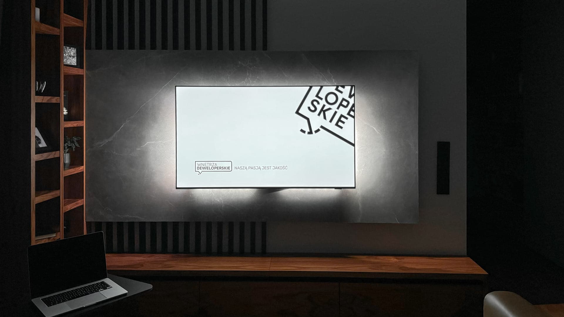 Interior TV with green lighting