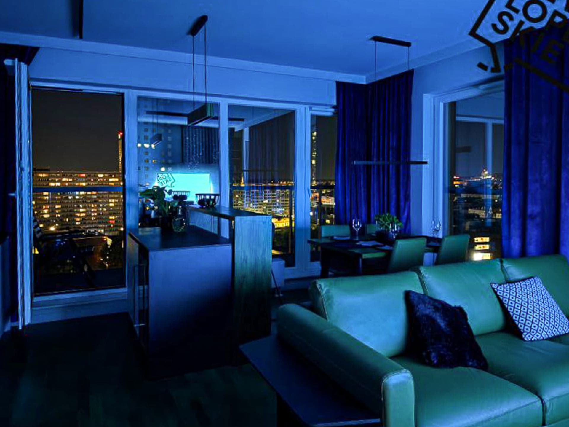 Living room lighting blue evening