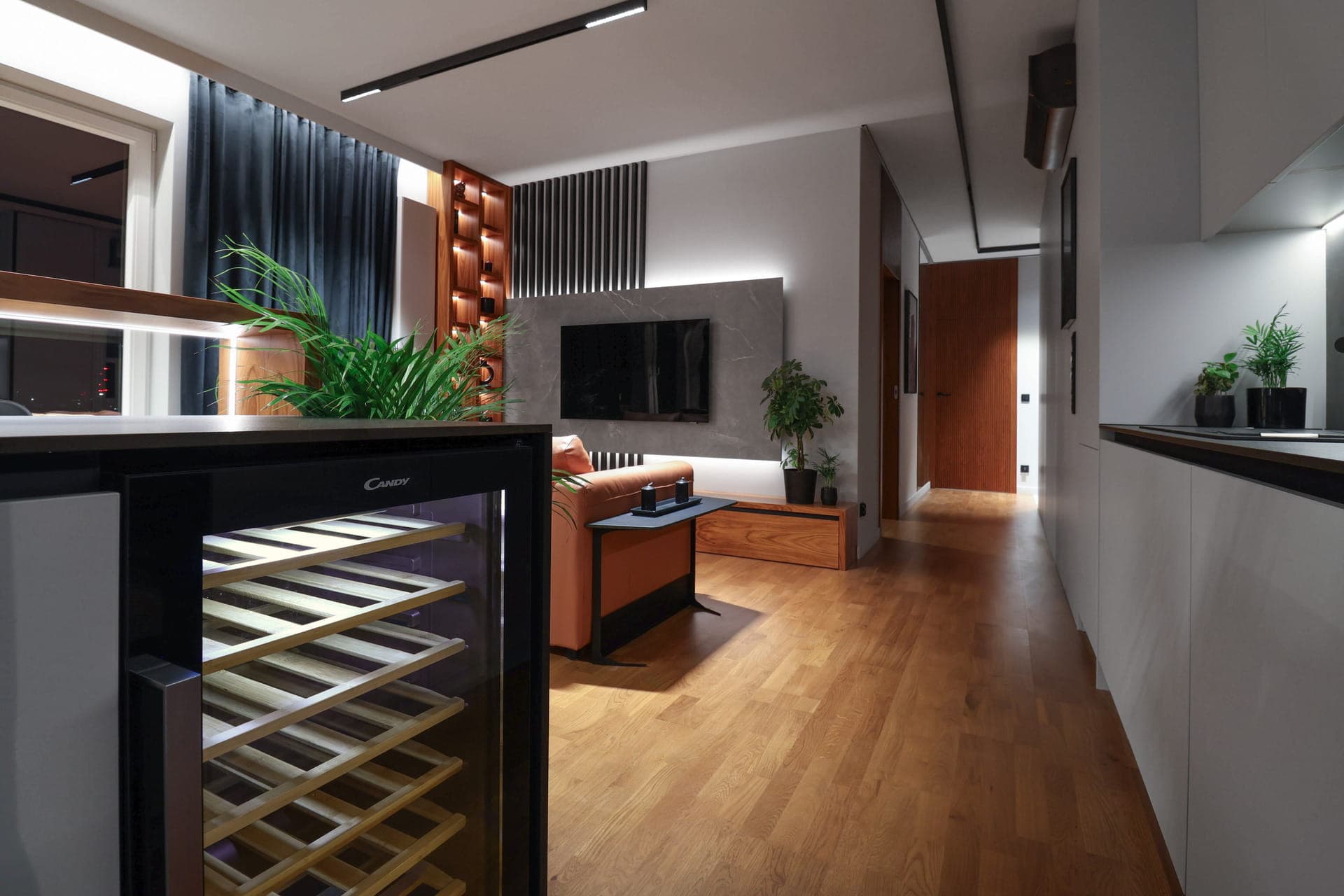 Shot of TV wall with wooden finish