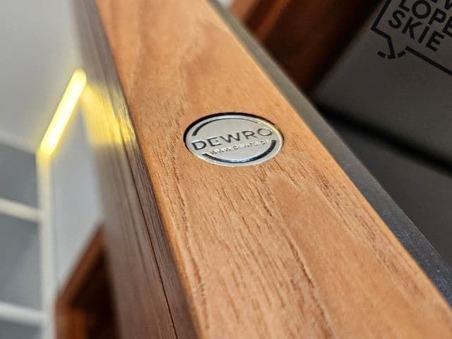 Close-up of DEWRO door logo